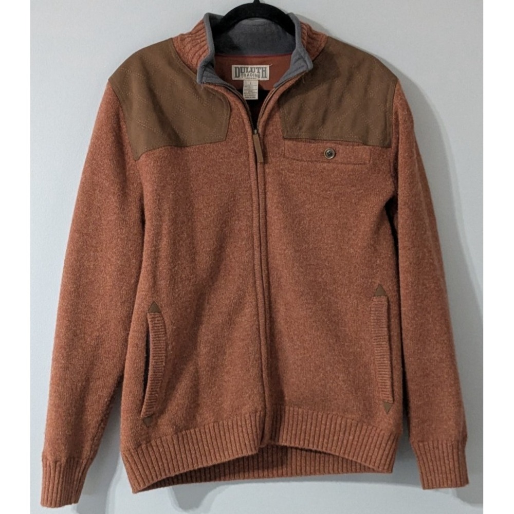Duluth Trading Co. Men's Shetland Wool Knit Full Zip Sweater Shooting Jacket L